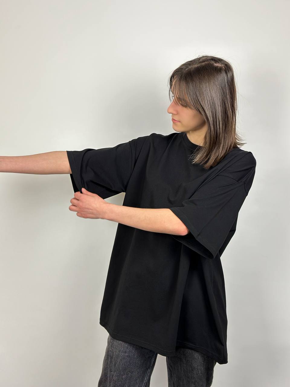 Чорна футболка двонитка Oversize "ALLAZY" реальне фото